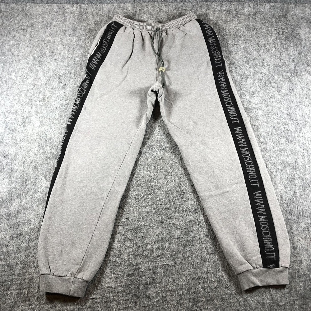 Moschino Jeans Sweatpants‎ Mens L Gray Side Stripe Logo Tape Italy